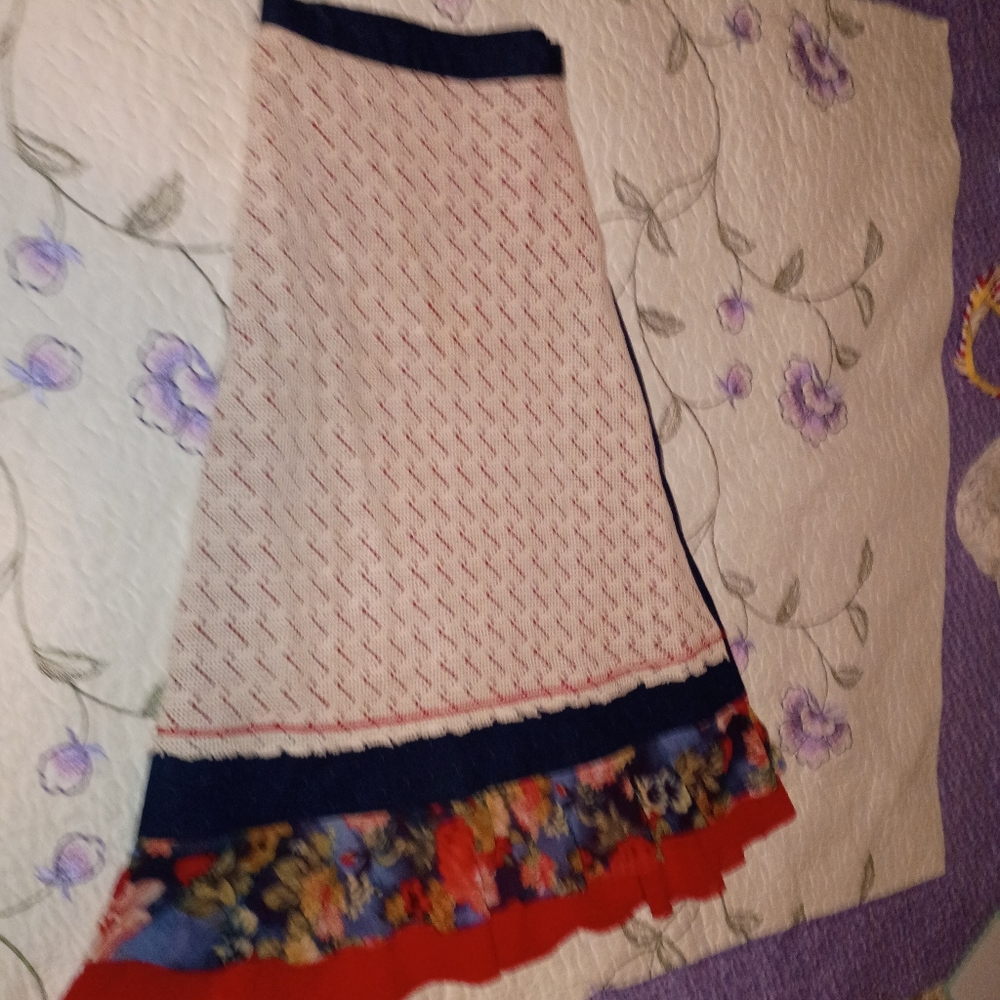 Vintage Y2k Long Denim Retro Hippie Patchwork Boho Skirt S 4 Ruffles Maxi 70s
